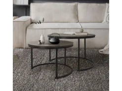 ML-Design Couchtisch 2Er Set Rund 59x40cm und 74x48cm Eiche-Dunkel* Tische