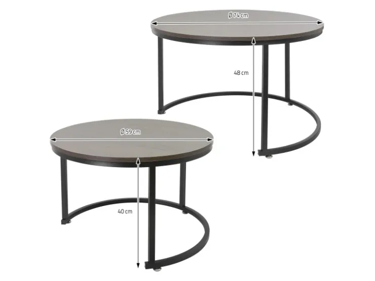 ML-Design Couchtisch 2Er Set Rund 59x40cm und 74x48cm Eiche-Dunkel* Tische