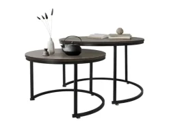 ML-Design Couchtisch 2Er Set Rund 59x40cm und 74x48cm Eiche-Dunkel* Tische