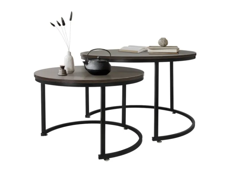 ML-Design Couchtisch 2Er Set Rund 59x40cm und 74x48cm Eiche-Dunkel* Tische