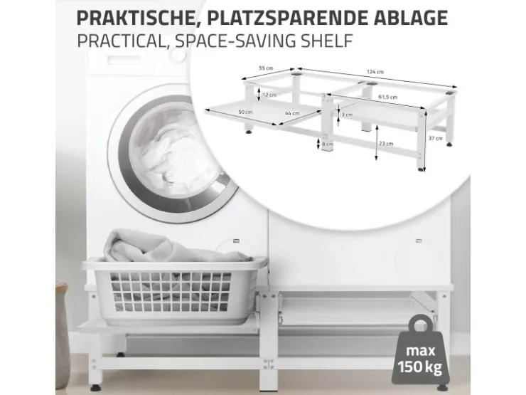 ML-Design Doppel Waschmaschinen-Untergestell 2 Ausziehbaren Ablagen Weiß Stahl