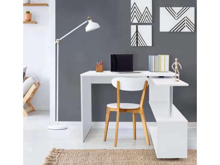 ML-Design Eckschreibtisch Drehbar L-Form Glänzend 150x88x75 cm* Regal Weiß
