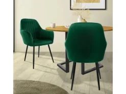 ML-Design 2er Set Esszimmerstühle mit Rücken- und Armlehnen Grün aus Samt* Stühle