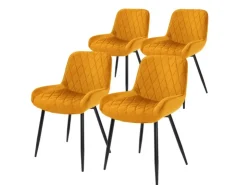 ML-Design 4Er Set Esszimmerstühle mit Rücken- und Armlehnen aus Samt Senfgelb