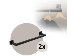 ML-Design 2Er Set Kleiderstange Rechteck für die Wand 12x60 cm Schwarz aus Stahl* Garderoben