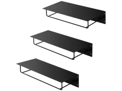 ML-Design 3Er Set Wandgarderobe mit Hakenleiste Kleiderstange 60x30x15cm Schwarz* Garderoben