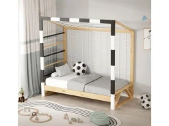 ML-Design Kinderbett Fußballtor 70x140 cm Schwarz-Weiß Kiefernholz* Betten