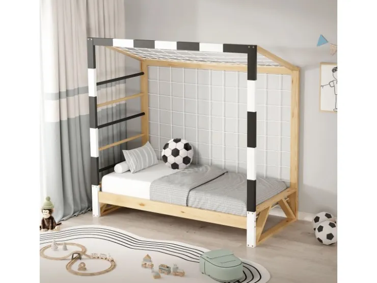ML-Design Kinderbett Fußballtor 70x140 cm Schwarz-Weiß Kiefernholz* Betten