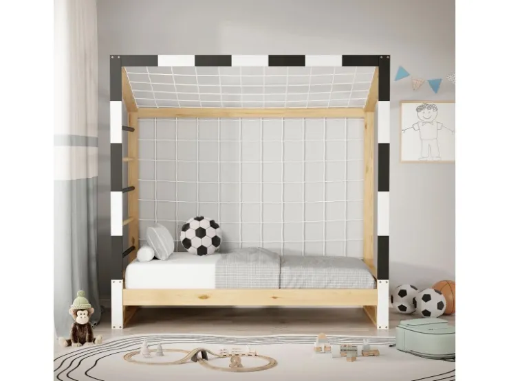 ML-Design Kinderbett Fußballtor 70x140 cm Schwarz-Weiß Kiefernholz* Betten