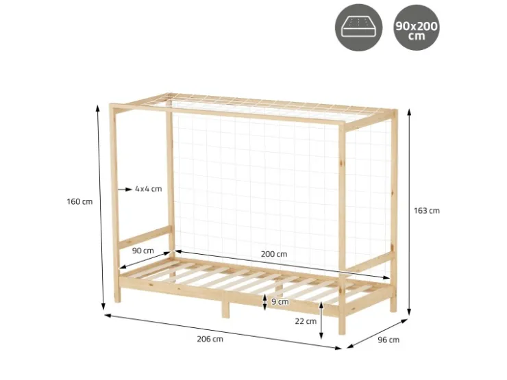 ML-Design Kinderbett Fußballtor 90x200 cm Natur Kiefernholz Massiv* Betten