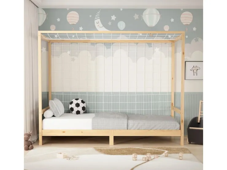 ML-Design Kinderbett Fußballtor 90x200 cm Natur Kiefernholz Massiv* Betten