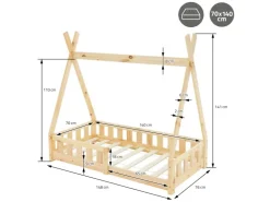 ML-Design Kinderbett Tipi 70x140cm Natur mit Rausfallschutz Lattenrost* Betten