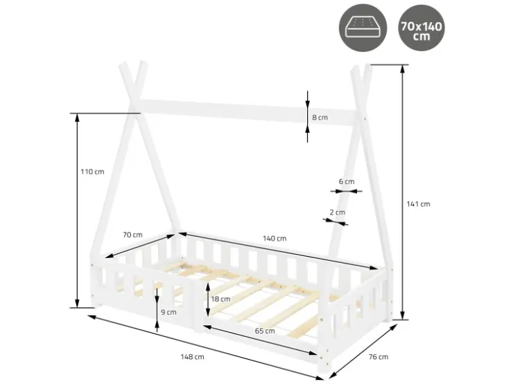 ML-Design Kinderbett Tipi 70x140 cm mit Rausfallschutz Lattenrost* Bettwäsche