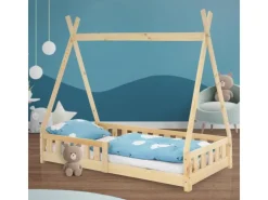 ML-Design Kinderbett Tipi 80x160cm Natur mit Rausfallschutz Lattenrost