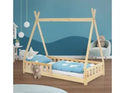 ML-Design Kinderbett Tipi 80x160cm Natur mit Rausfallschutz Lattenrost