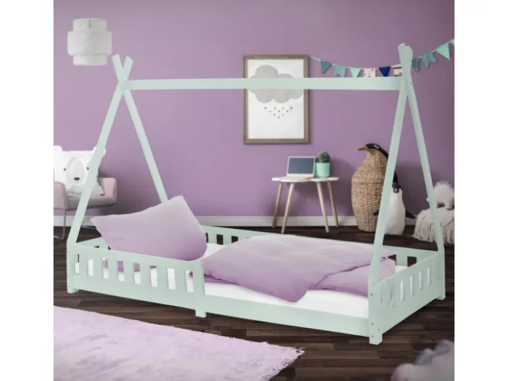 ML-Design Kinderbett Tipi 90x200 cm Mint mit Rausfallschutz Lattenrost* Bettwäsche