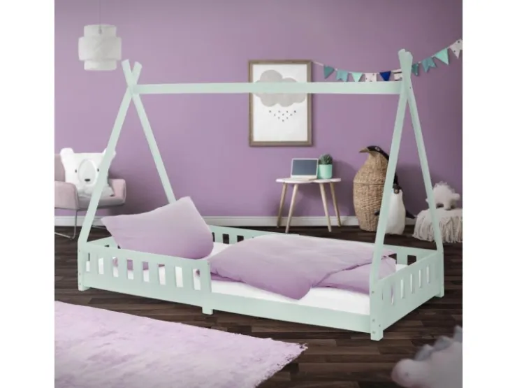ML-Design Kinderbett Tipi 90x200 cm Mint mit Rausfallschutz Lattenrost* Bettwäsche