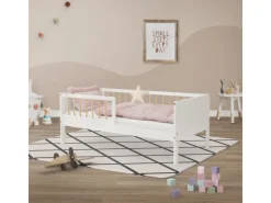 ML-Design Kinderbett 70x140 cm Weiß-Natur Einzelbett mit Lattenrost