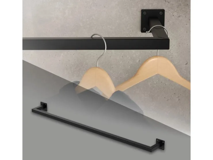 ML-Design Kleiderstange Rechteck für Wand T12cmxB110cm Schwarz aus Stahl U-Form* Garderoben