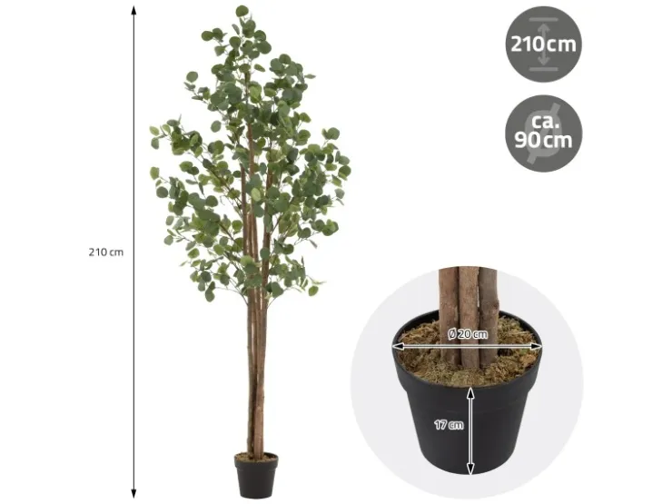 ML-Design Künstliche Eukalyptus 210cm Groß Kunstpflanze Naturholzstamm* Kunstpflanzen