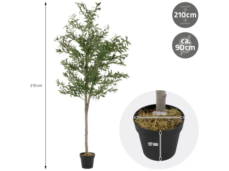 ML-Design Künstlicher Olivenbaum im Topf 210cm Groß mit Naturholzstamm* Kunstpflanzen