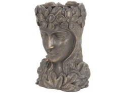 ML-Design Pflanztopf Frauenkopf Figur 21x16x32 cm Bronze Kunstharz Innen Außen