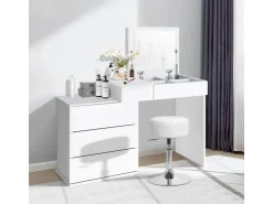 ML-Design Schminkhocker Weiß Runder Sitzhocker 33cm Höhenverstellbarer aus Stahl
