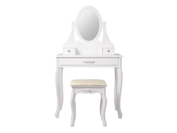 ML-Design Schminktisch Weiß mit Spiegel Hocker 3 Schubladen 75x140x40 cm aus MDF