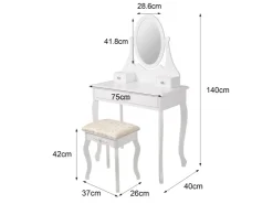 ML-Design Schminktisch Weiß mit Spiegel Hocker 3 Schubladen 75x140x40 cm aus MDF