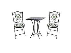 Mojawo Mosaik Sitzgarnitur Set 3teilig Sitzgruppe Gartenmöbel Tisch Stühle 60cm
