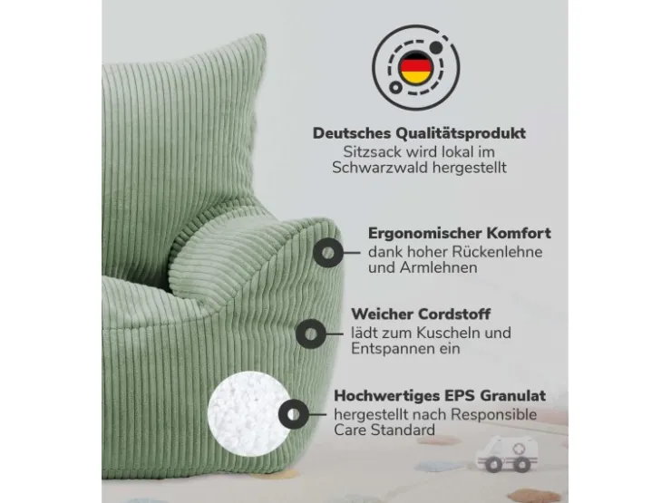 mokebo Kindersessel aus Cord Der Pausenheld Sitzsack Kinder Kindersitzsack in* Sitzsäcke
