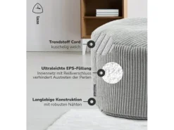 mokebo Pouf oder Sitzhocker aus Cord Der Faule Lenz Fußhocker in mit EPS-Perlen Füllung