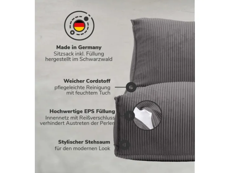 mokebo Sitzsack Sessel mit Hocker aus Cord Der Lümmel XXL Sitzsack Cord Sessel oder Sitz Sessel in* Sessel|Hocker
