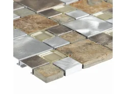 Mosaik Glas & Aluminium Silver Slate Beige Grey 30 cm x 30 cm