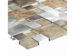 Mosaik Glas & Aluminium Silver Slate Beige Grey 30 cm x 30 cm