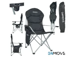 24Move Campingstuhl faltbar Klappstuhl gepolstert inkl. Tragetasche - 150kg - schwarz