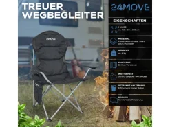 24Move Campingstuhl faltbar Klappstuhl gepolstert inkl. Tragetasche - 150kg - schwarz