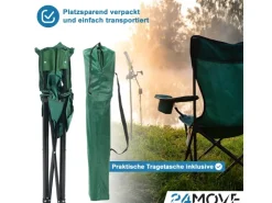 24Move Campingstuhl Faltstuhl Grün Mit Getraenkehalter Tragetasche Outdoor Faltbar Max 100Kg Anglerstuhl Polyester* Stühle