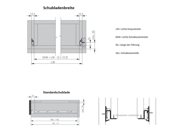MS Beschläge Rollenführung Weiss 550 mm Schubaldenschiene Auszug* Kommode