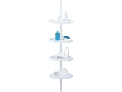 MSV Eck-Duschregal Kunststoff 4 Ablagen Höhenverstellbar 24 x 24 x 260 cm Weiß