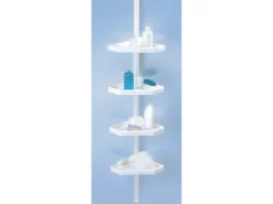 MSV Eck-Duschregal Kunststoff 4 Ablagen Höhenverstellbar 24 x 24 x 260 cm Weiß
