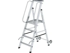 MUNK Aluminium-Stehleiter mit Rollen und Griff 4 Stufen* Klapptritte