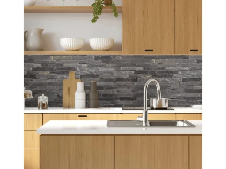 MySpotti Küchenrückwand Profix Cucina Black Bricks 160 x 60 cm Steingrau* Klebefolien
