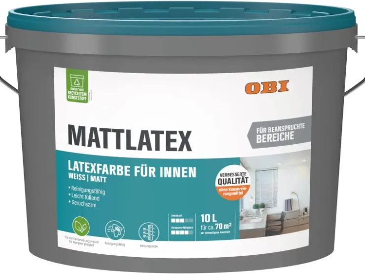OBI Mattlatex Konservierungsmittelfrei Weiß-Matt 10 l* Grundierung