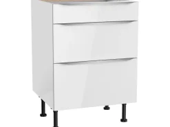 Optifit Küchen-Unterschrank mit 3 Auszügen Arvid986 60 cm x 87 cm x 58,4 cm Weiß* Weißlacke