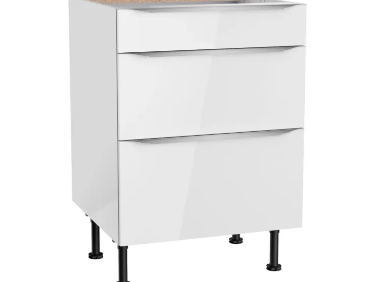 Optifit Küchen-Unterschrank mit 3 Auszügen Arvid986 60 cm x 87 cm x 58,4 cm Weiß* Weißlacke