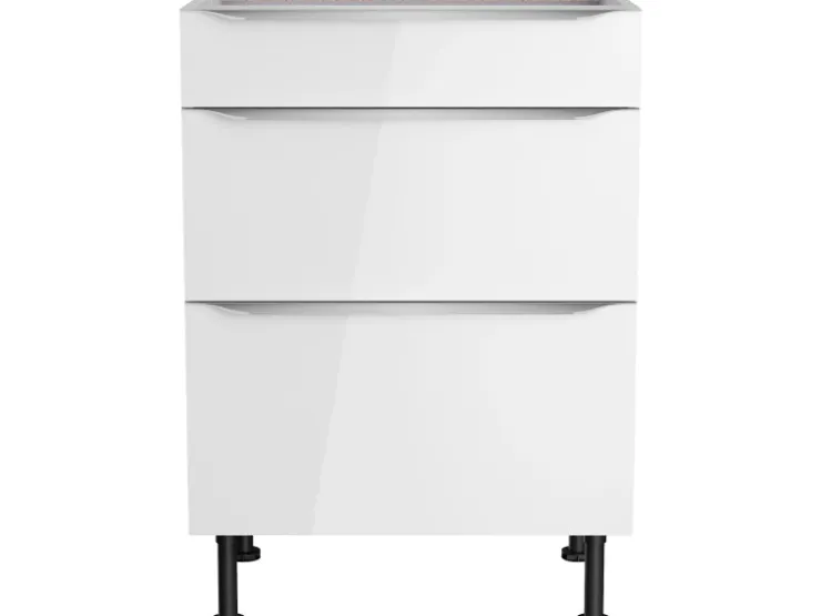 Optifit Küchen-Unterschrank mit 3 Auszügen Arvid986 60 cm x 87 cm x 58,4 cm Weiß* Weißlacke