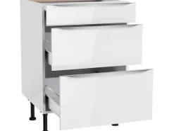 Optifit Küchen-Unterschrank mit 3 Auszügen Arvid986 60 cm x 87 cm x 58,4 cm Weiß* Weißlacke