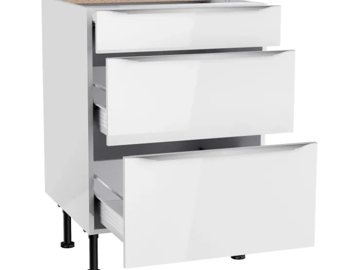 Optifit Küchen-Unterschrank mit 3 Auszügen Arvid986 60 cm x 87 cm x 58,4 cm Weiß* Weißlacke