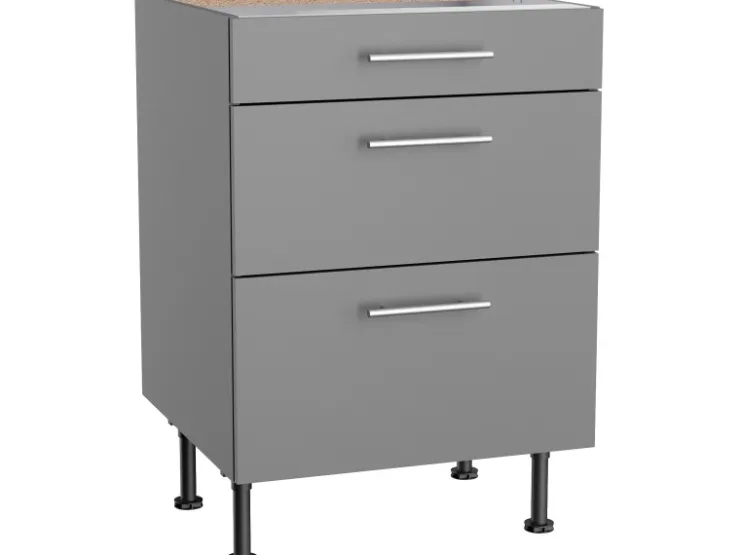 Optifit Küchen-Unterschrank mit 3 Auszügen Mats825 60cmx87cmx58,4cm Basaltgrau* Aufbewahrung